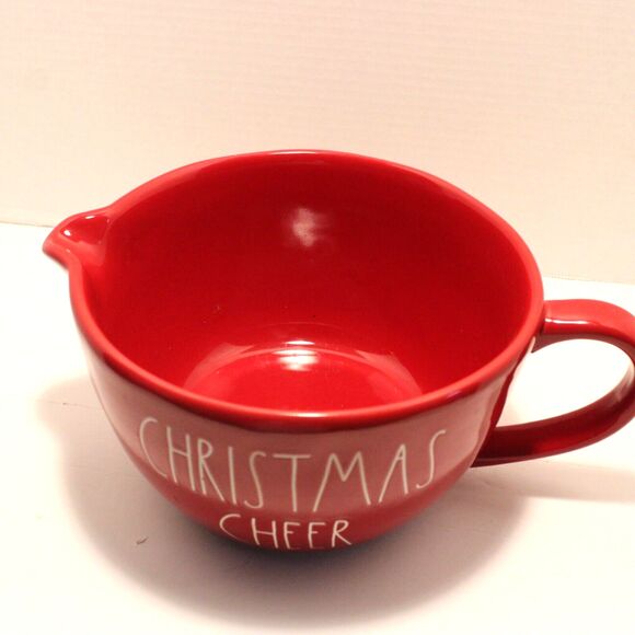 RAE DUNN Red 8" Ceramic "Christmas Cheer" Pourable Mixing Bowl with Handle - Picture 2 of 4